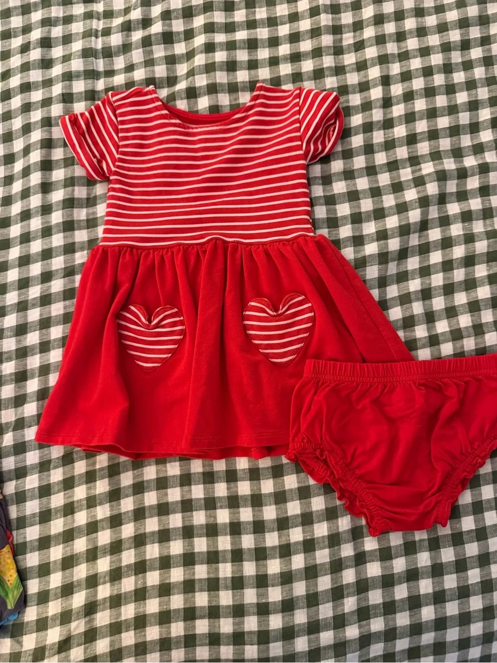 Little Sleepies Play Red Striped Baby Dress with Heart Pockets